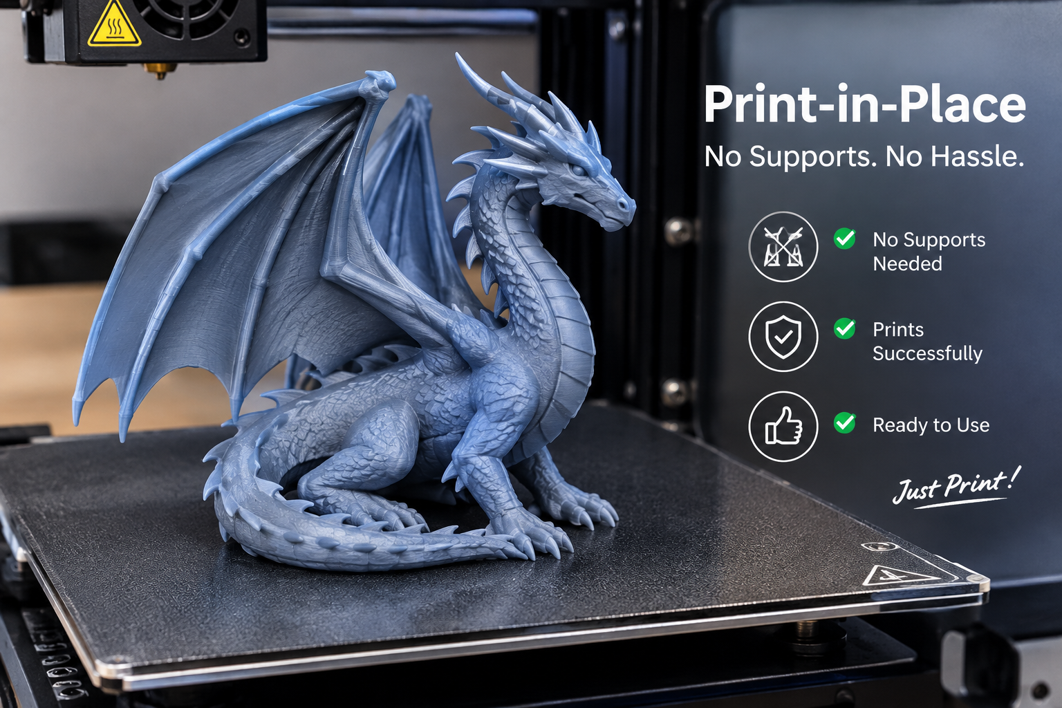 Full 3D printer build plate filled with orange flexi fox models